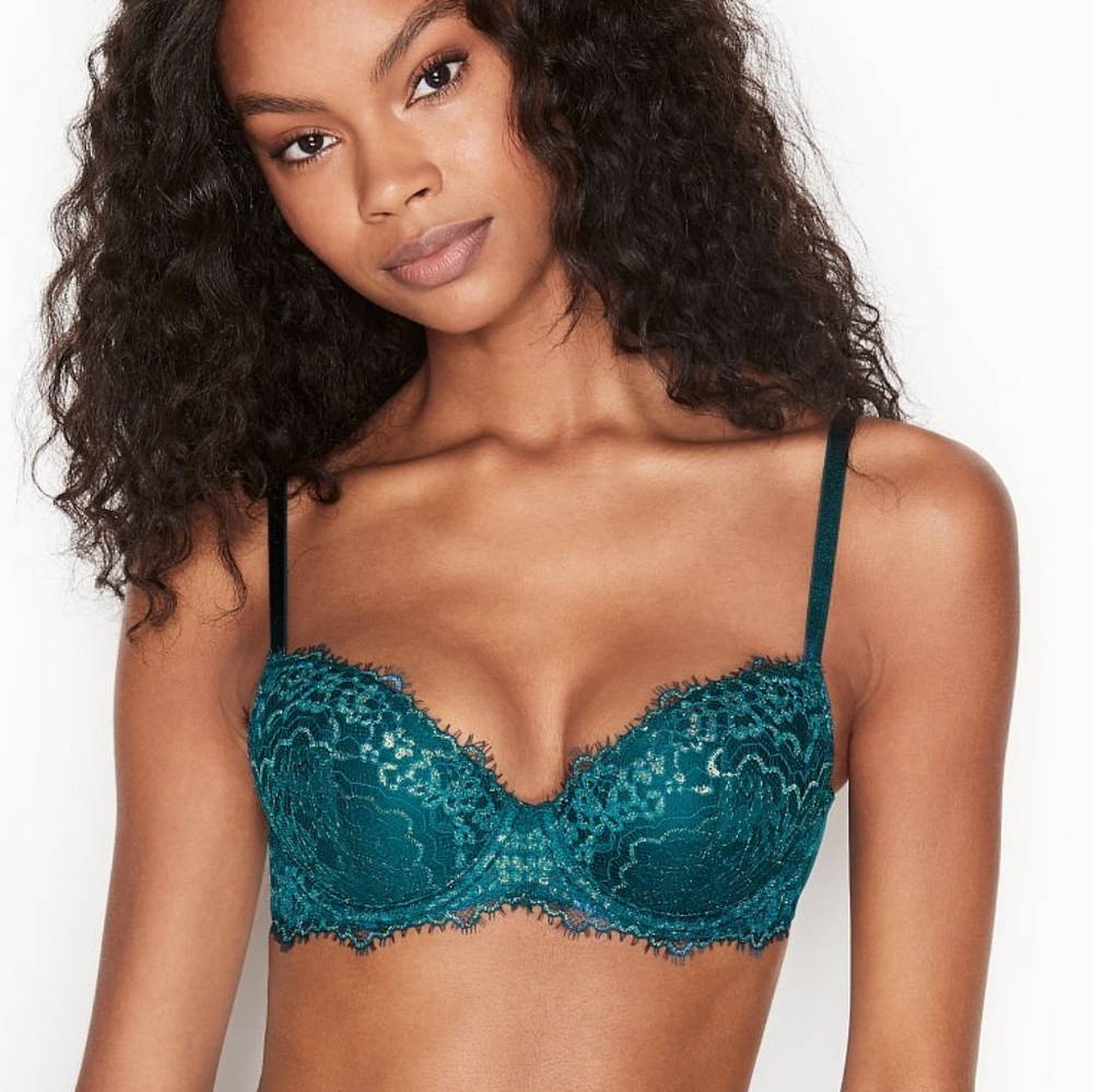 💕Victoria's secret Dream angels lined Demi bra 36D green emerald shimmer
